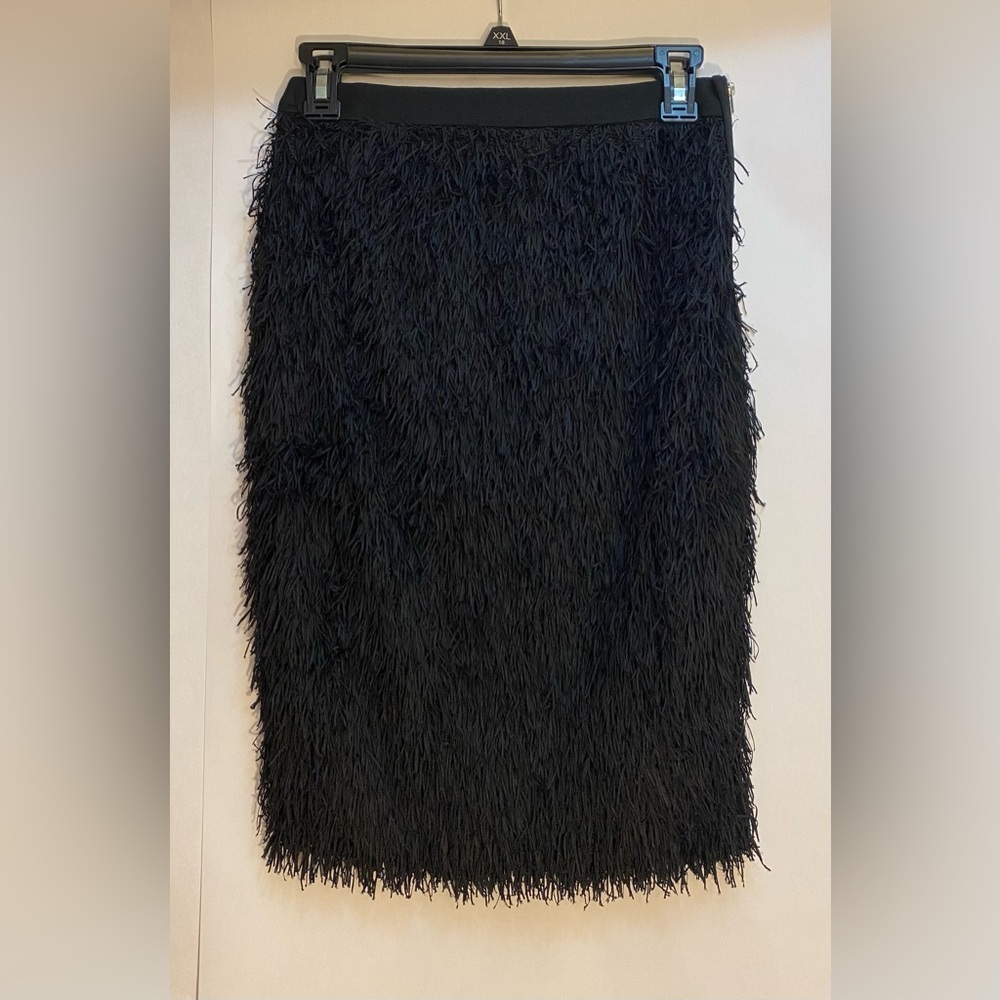 Endless Rose Black Fringe Pencil Skirt Side Zip Shaggy Textured Small